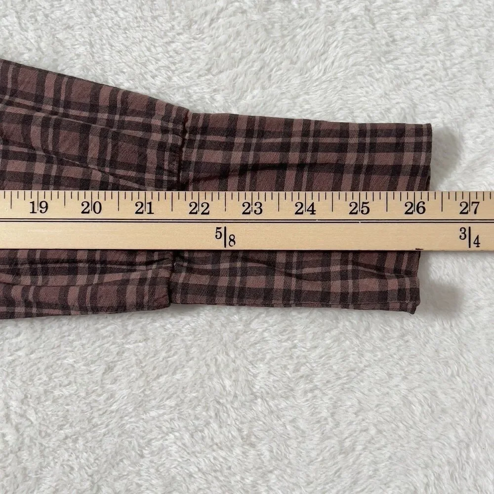 Nation Ltd Long Sleeve Top Sz L Plaid Brown 100% Pima Cotton MInimalist - Picture 12 of 12